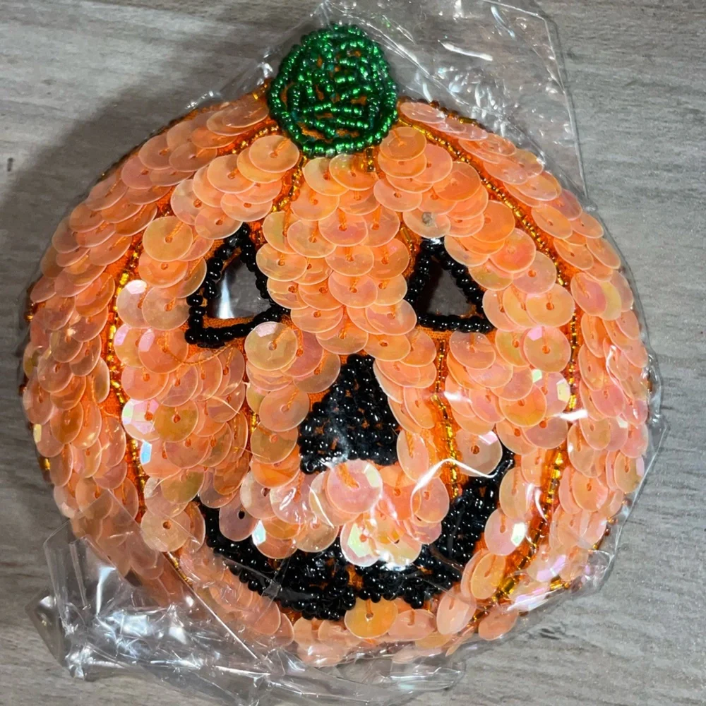 ORANGE sequined Jack o lantern craft decor NWT
